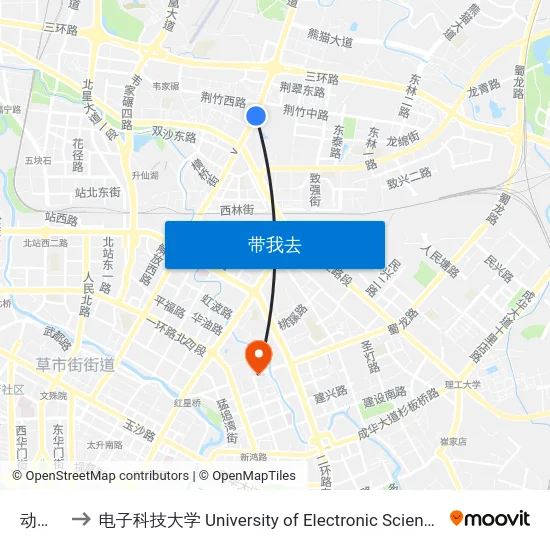动物园站 to 电子科技大学 University of Electronic Science and Technology of China map