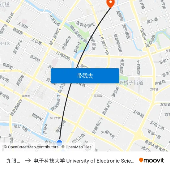 九眼桥西站 to 电子科技大学 University of Electronic Science and Technology of China map