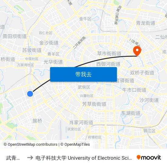武青东四路站 to 电子科技大学 University of Electronic Science and Technology of China map