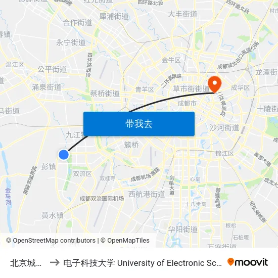 北京城建龙樾湾 to 电子科技大学 University of Electronic Science and Technology of China map