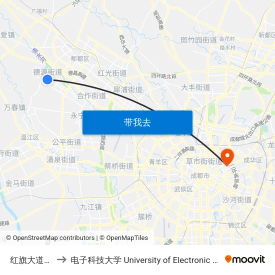 红旗大道稻香路口站 to 电子科技大学 University of Electronic Science and Technology of China map