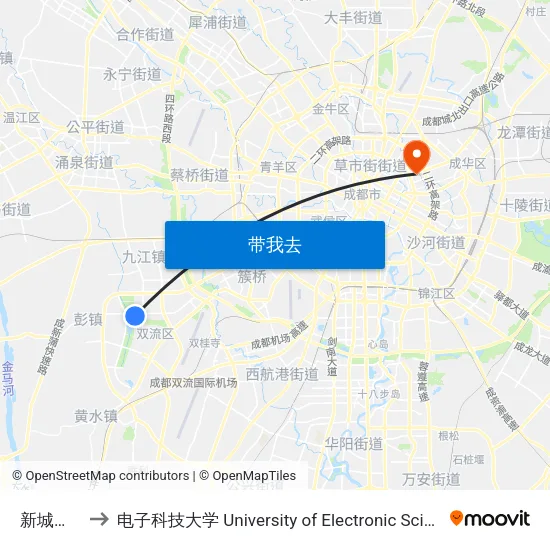 新城中心公园 to 电子科技大学 University of Electronic Science and Technology of China map