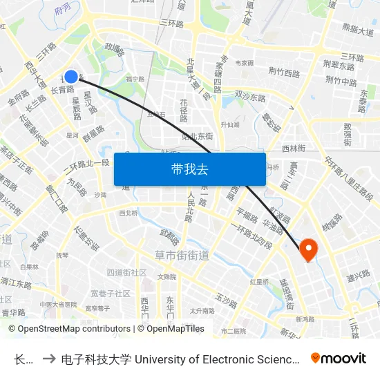 长和路 to 电子科技大学 University of Electronic Science and Technology of China map