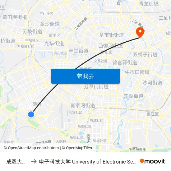 成双大道中段站 to 电子科技大学 University of Electronic Science and Technology of China map