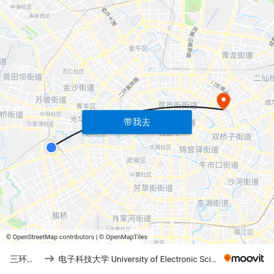 三环万寿路口 to 电子科技大学 University of Electronic Science and Technology of China map