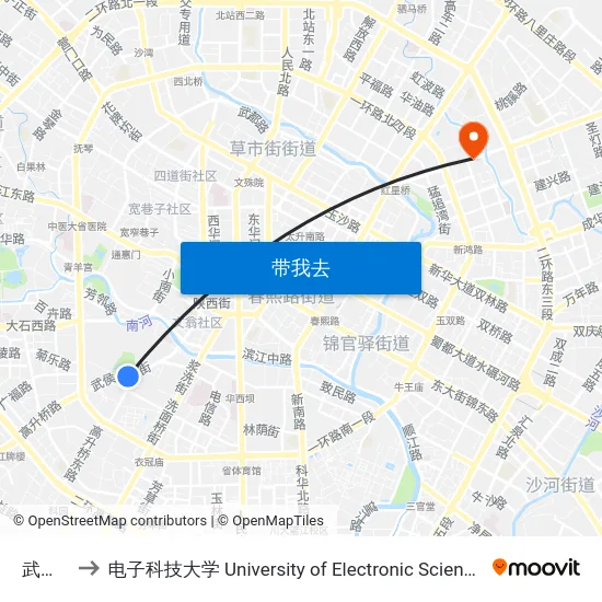 武侯祠站 to 电子科技大学 University of Electronic Science and Technology of China map