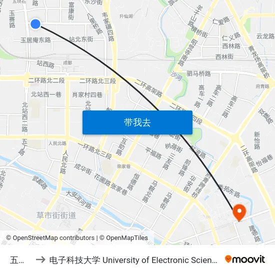 五块石站 to 电子科技大学 University of Electronic Science and Technology of China map