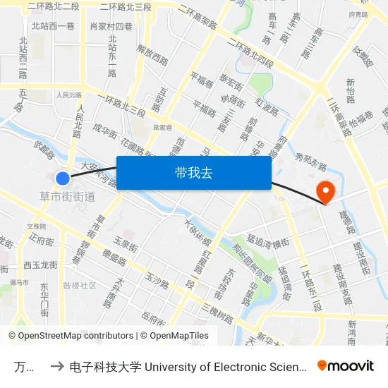 万福桥站 to 电子科技大学 University of Electronic Science and Technology of China map