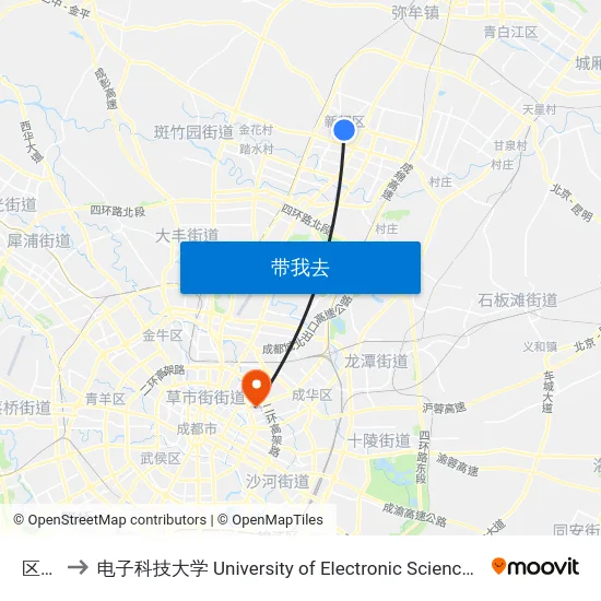区政府 to 电子科技大学 University of Electronic Science and Technology of China map
