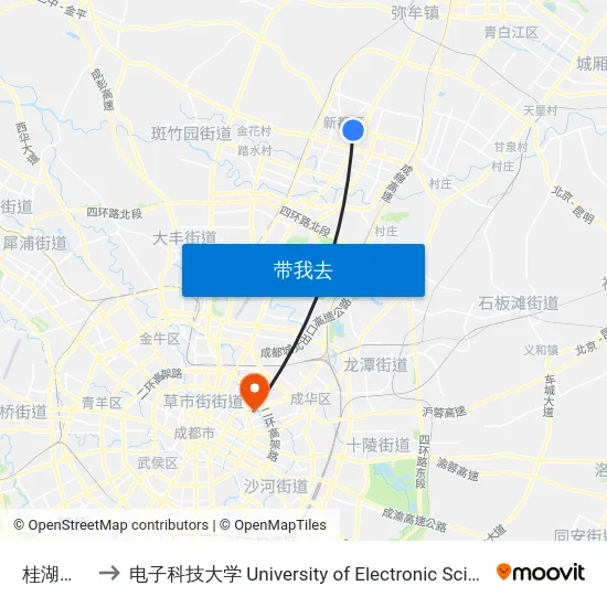 桂湖东路中段 to 电子科技大学 University of Electronic Science and Technology of China map