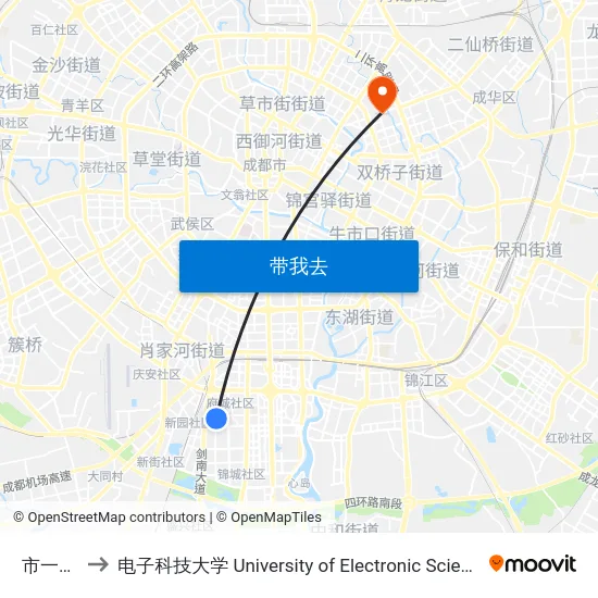 市一医院站 to 电子科技大学 University of Electronic Science and Technology of China map