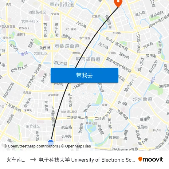 火车南站西路站 to 电子科技大学 University of Electronic Science and Technology of China map