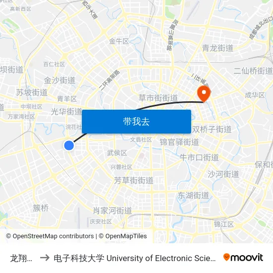 龙翔路西站 to 电子科技大学 University of Electronic Science and Technology of China map