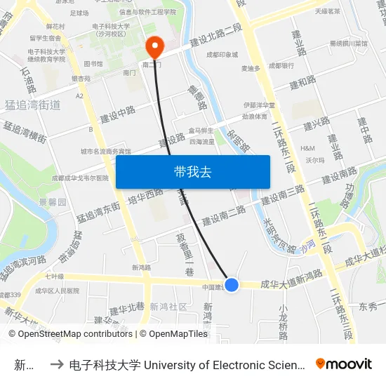 新鸿路站 to 电子科技大学 University of Electronic Science and Technology of China map