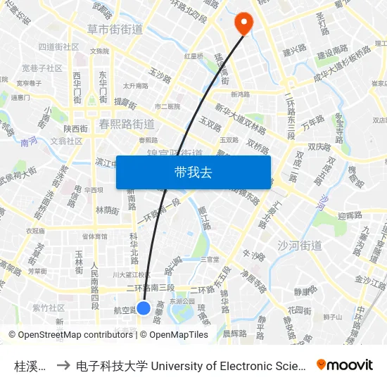 桂溪公交站 to 电子科技大学 University of Electronic Science and Technology of China map