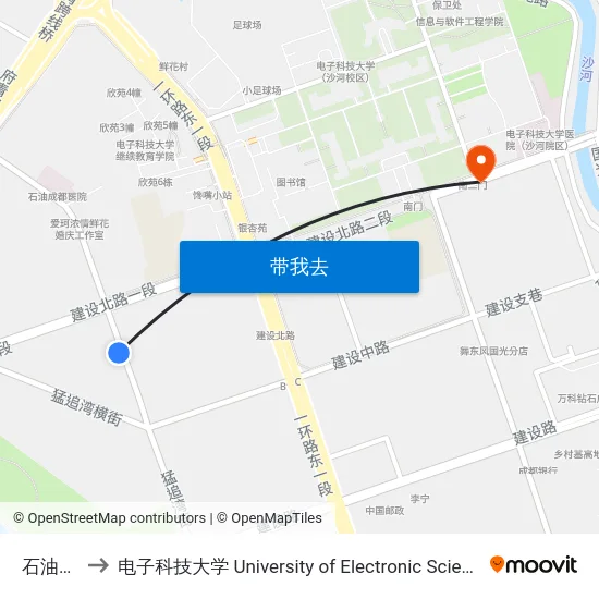 石油路口站 to 电子科技大学 University of Electronic Science and Technology of China map