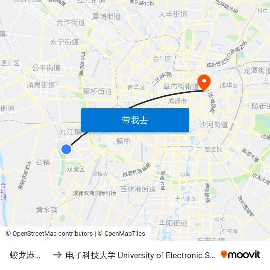 蛟龙港海滨广场站 to 电子科技大学 University of Electronic Science and Technology of China map