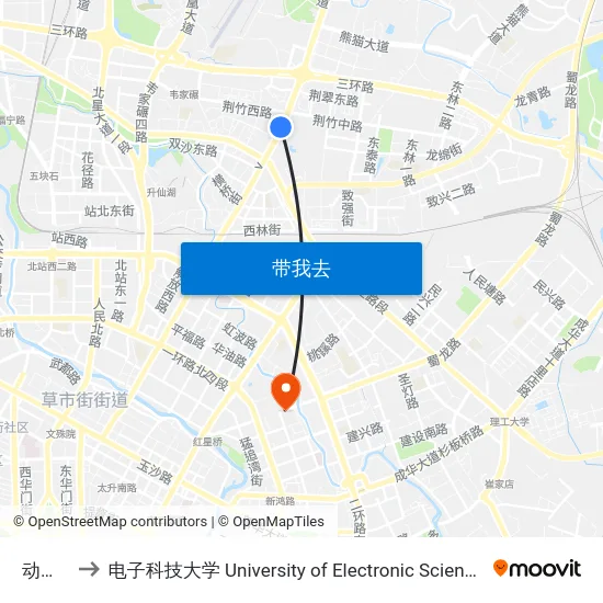 动物园站 to 电子科技大学 University of Electronic Science and Technology of China map