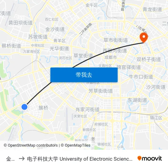 金凤街 to 电子科技大学 University of Electronic Science and Technology of China map