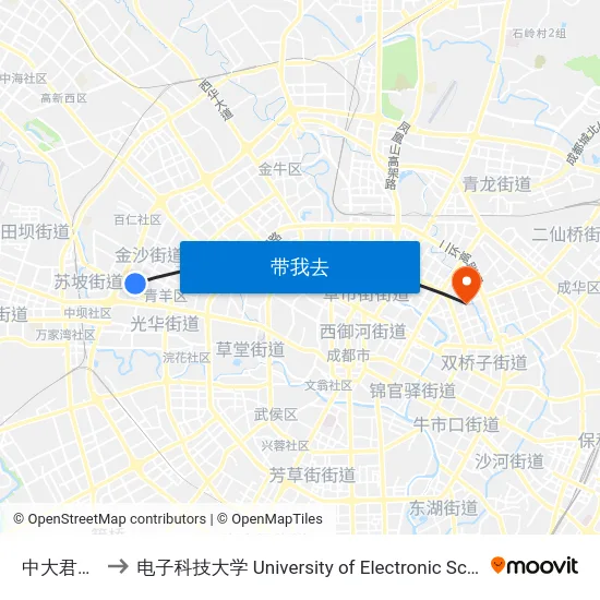 中大君悦金沙站 to 电子科技大学 University of Electronic Science and Technology of China map