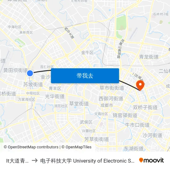 It大道青江路口站 to 电子科技大学 University of Electronic Science and Technology of China map
