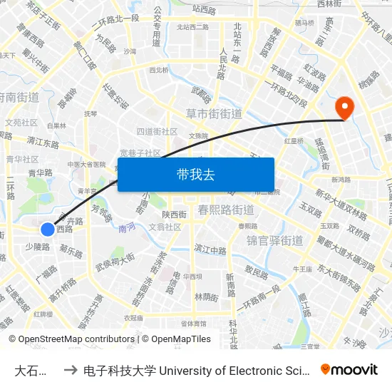 大石西路中站 to 电子科技大学 University of Electronic Science and Technology of China map