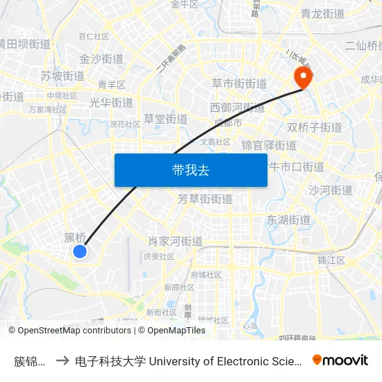 簇锦北路站 to 电子科技大学 University of Electronic Science and Technology of China map