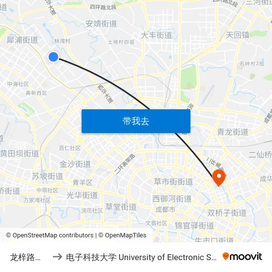 龙梓路龙吟路口站 to 电子科技大学 University of Electronic Science and Technology of China map