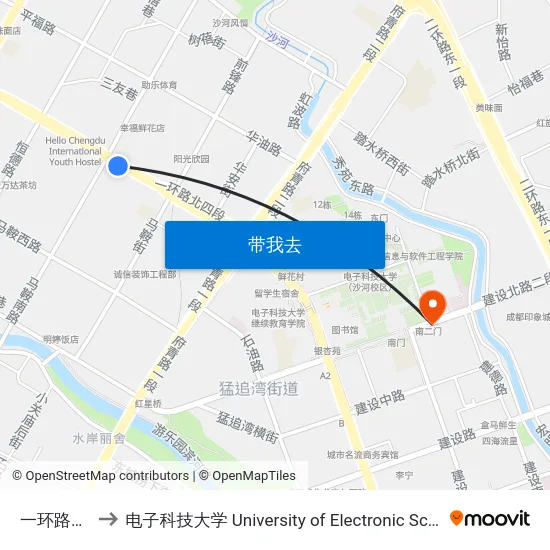 一环路北四段站 to 电子科技大学 University of Electronic Science and Technology of China map