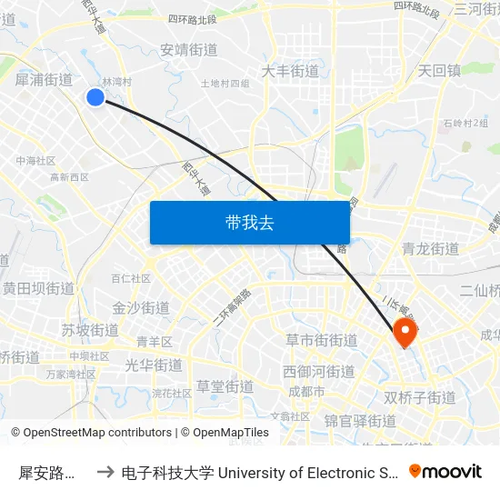 犀安路校园路口站 to 电子科技大学 University of Electronic Science and Technology of China map