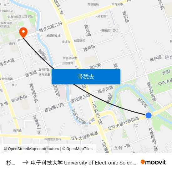 杉板桥路 to 电子科技大学 University of Electronic Science and Technology of China map