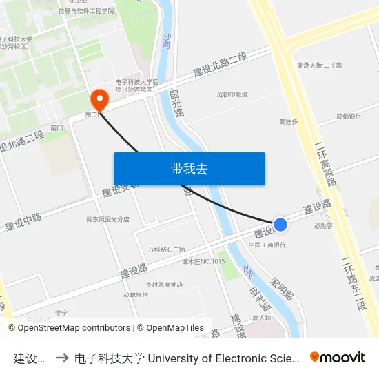 建设路东站 to 电子科技大学 University of Electronic Science and Technology of China map