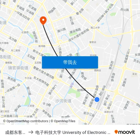 成都东客站(西广场) to 电子科技大学 University of Electronic Science and Technology of China map