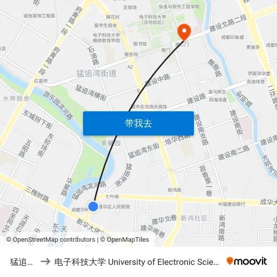 猛追湾街站 to 电子科技大学 University of Electronic Science and Technology of China map