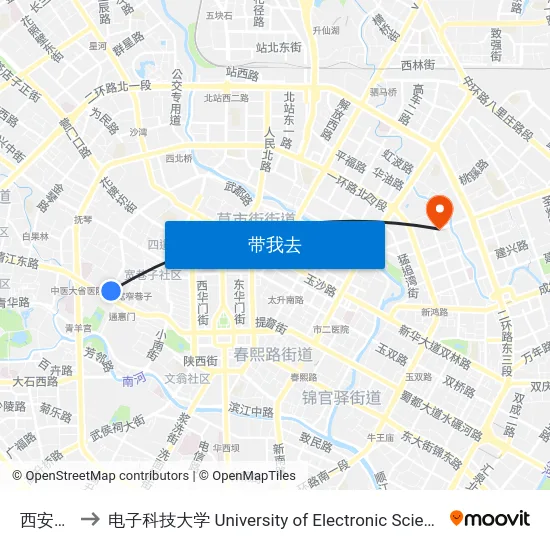 西安南路站 to 电子科技大学 University of Electronic Science and Technology of China map