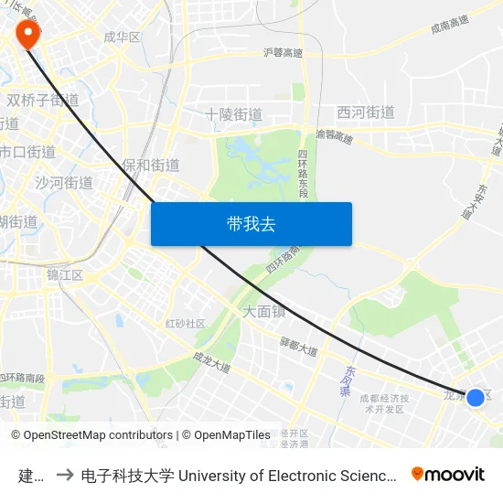 建设路 to 电子科技大学 University of Electronic Science and Technology of China map