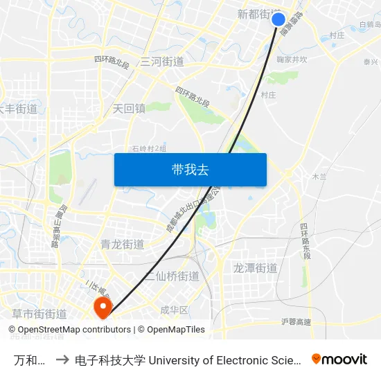 万和小区站 to 电子科技大学 University of Electronic Science and Technology of China map