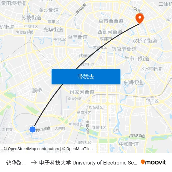 锦华路机场路口 to 电子科技大学 University of Electronic Science and Technology of China map