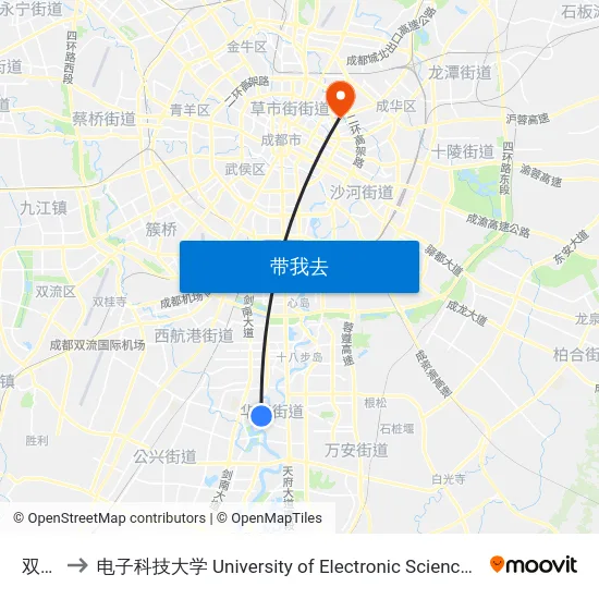 双华桥 to 电子科技大学 University of Electronic Science and Technology of China map