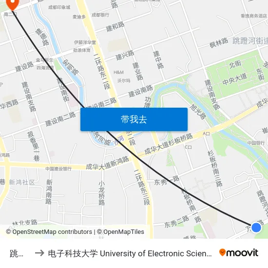 跳蹬河站 to 电子科技大学 University of Electronic Science and Technology of China map