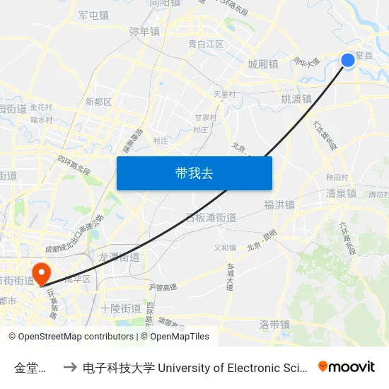金堂客运中心 to 电子科技大学 University of Electronic Science and Technology of China map