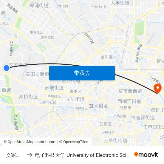 文家场路口站 to 电子科技大学 University of Electronic Science and Technology of China map