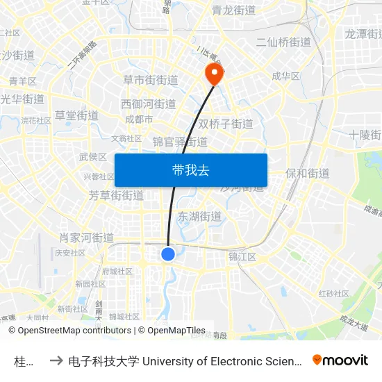桂溪路站 to 电子科技大学 University of Electronic Science and Technology of China map