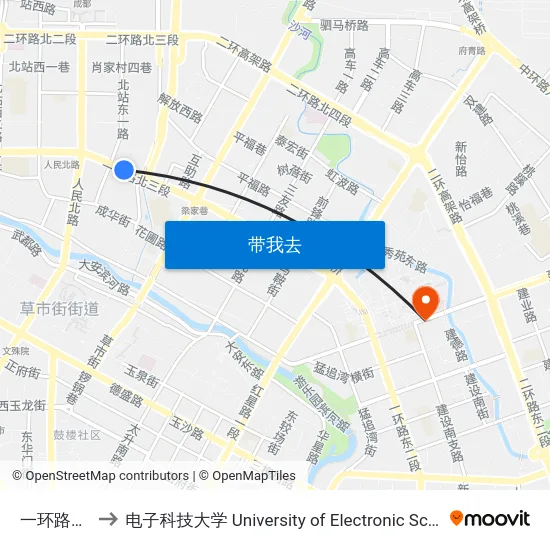 一环路北三段站 to 电子科技大学 University of Electronic Science and Technology of China map