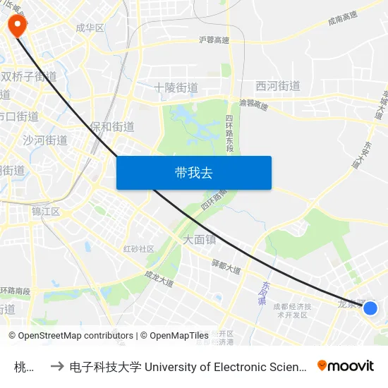 桃花仙子 to 电子科技大学 University of Electronic Science and Technology of China map