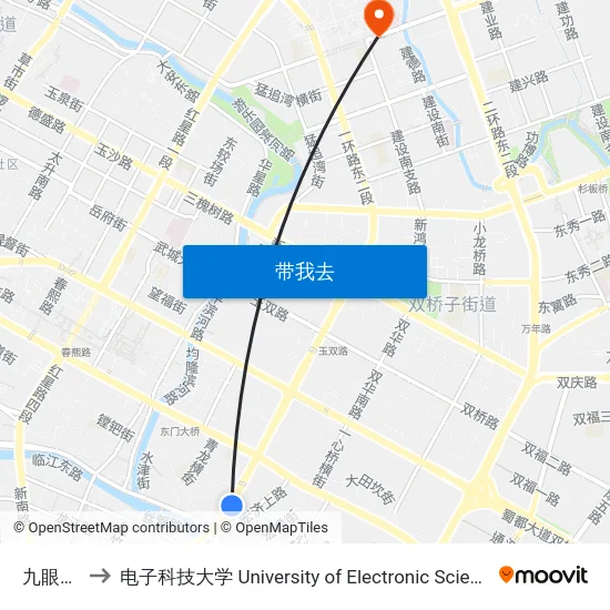 九眼桥北站 to 电子科技大学 University of Electronic Science and Technology of China map