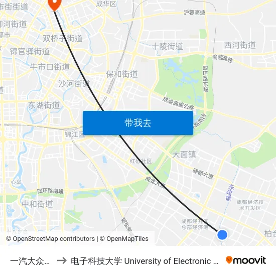 一汽大众发动机厂站 to 电子科技大学 University of Electronic Science and Technology of China map