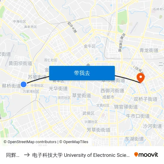 同辉路西站 to 电子科技大学 University of Electronic Science and Technology of China map