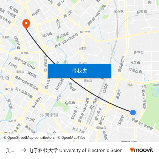 芙蓉社区 to 电子科技大学 University of Electronic Science and Technology of China map