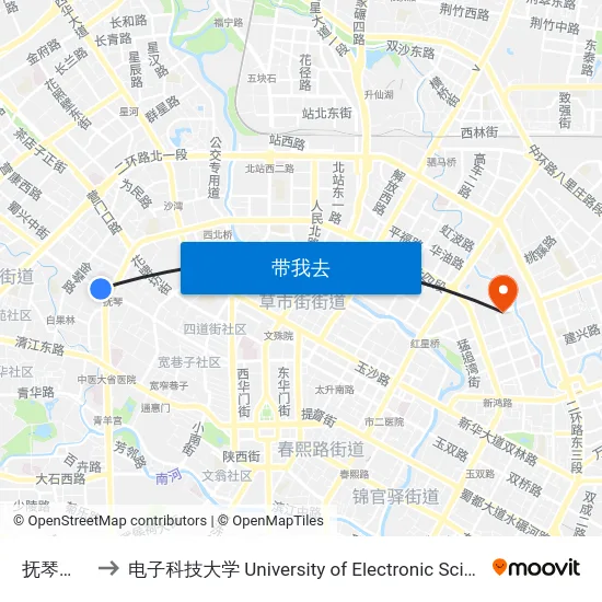 抚琴西路东站 to 电子科技大学 University of Electronic Science and Technology of China map